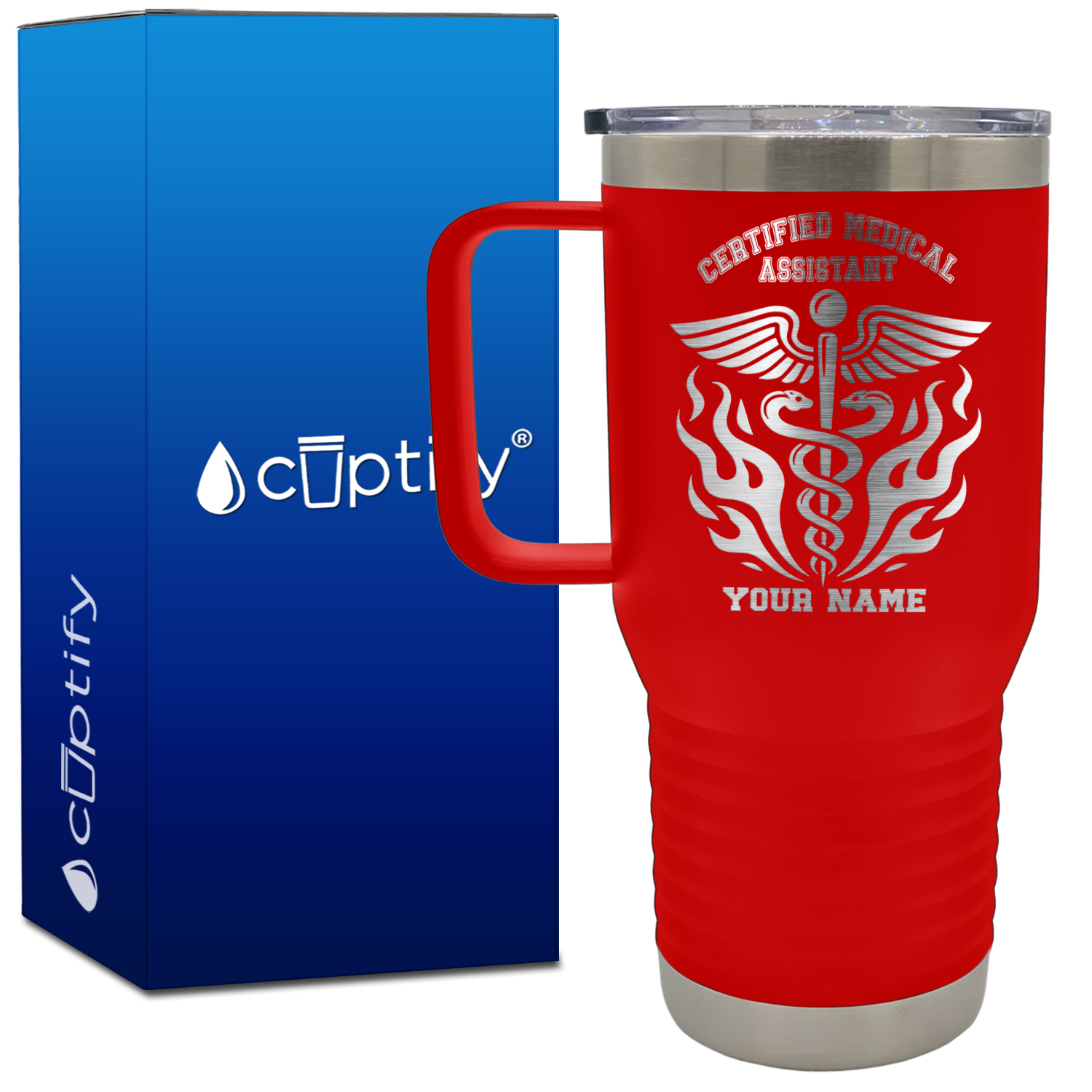 Personalized Certified Medical Assistant Stylish Caduceus 20oz CMA Travel Mug