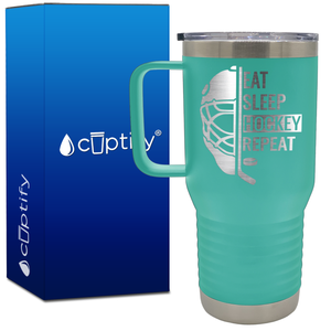 Eat. Sleep. Hockey. Repeat. Helmet 20oz Hockey Travel Mug