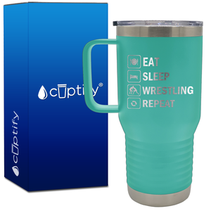 Eat Sleep Wrestling Repeat Icons 20oz Wrestling Travel Mug