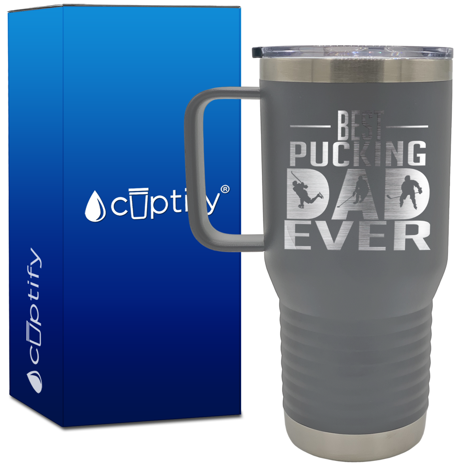 Best Pucking Dad Ever Player Silhouette 20oz Hockey Travel Mug