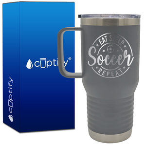 Eat Sleep Soccer Repeat Circle 20oz Soccer Travel Mug