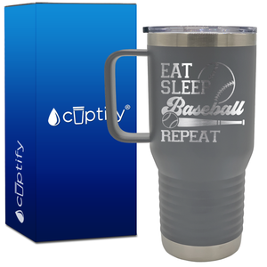 Eat Sleep Baseball Repeat Bat and Ball 20oz Baseball Travel Mug