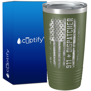 911 Dispatcher on Distressed Flag on 20oz Tumbler