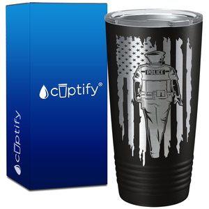 Police Man on American Flag on 20oz Tumbler