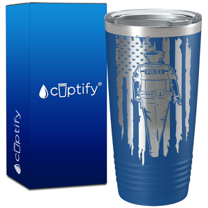 Police Man on American Flag on 20oz Tumbler