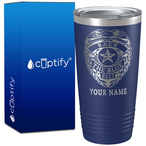 Personalized Police Badge Back The Blue on 20oz Tumbler