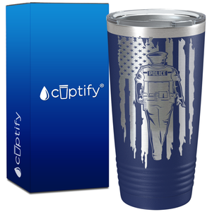 Police Man on American Flag on 20oz Tumbler