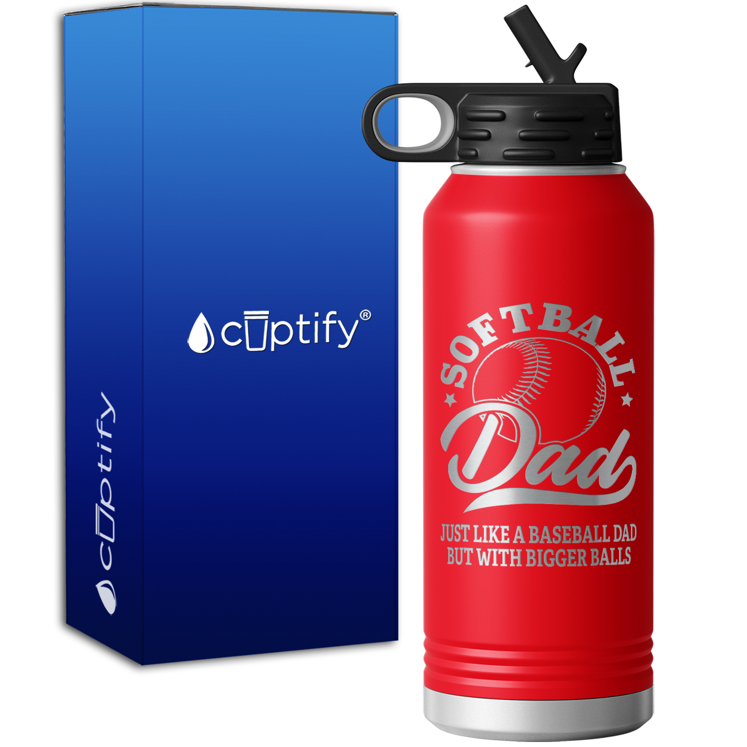 Softball Dad Just Like a Baseball Dad but with Bigger Balls 32oz Sport Water Bottle