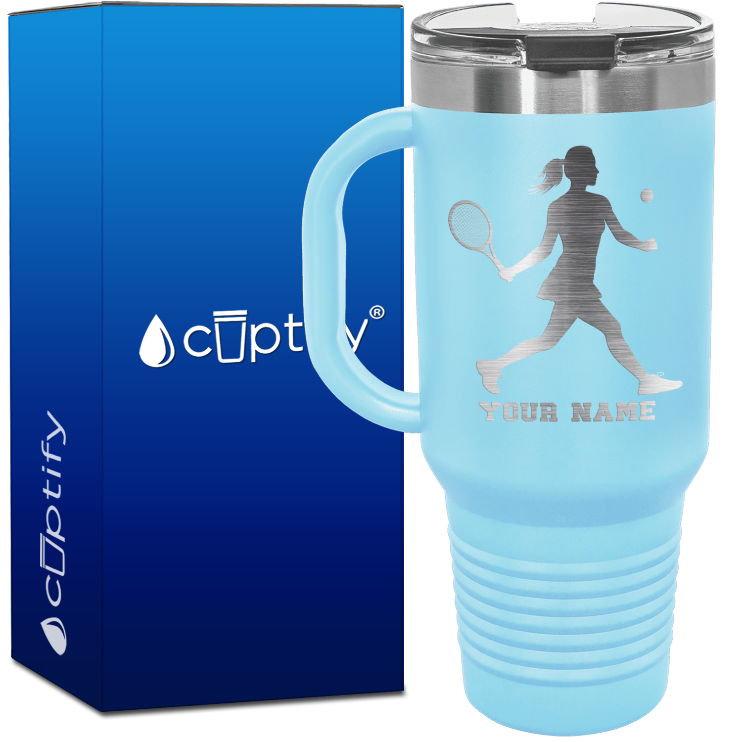 Personalized Female Tennis Player Silhouette 40oz Travel Mug