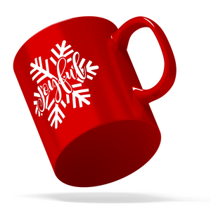 Joyful Snowflake Personalized 11oz Red Christmas Coffee Mug