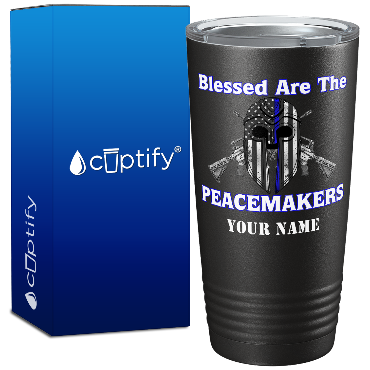 Personalized Blessed are the Peacemakers Helmet 20oz Black Police Tumbler