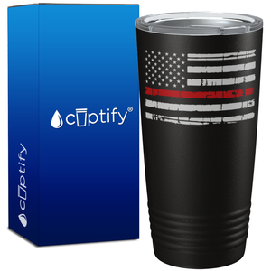 Distressed Red Line Flag on Black Firefighter Tumbler