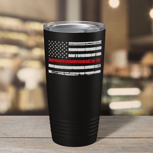 Distressed Red Line Flag 20oz Black Firefighter Tumbler