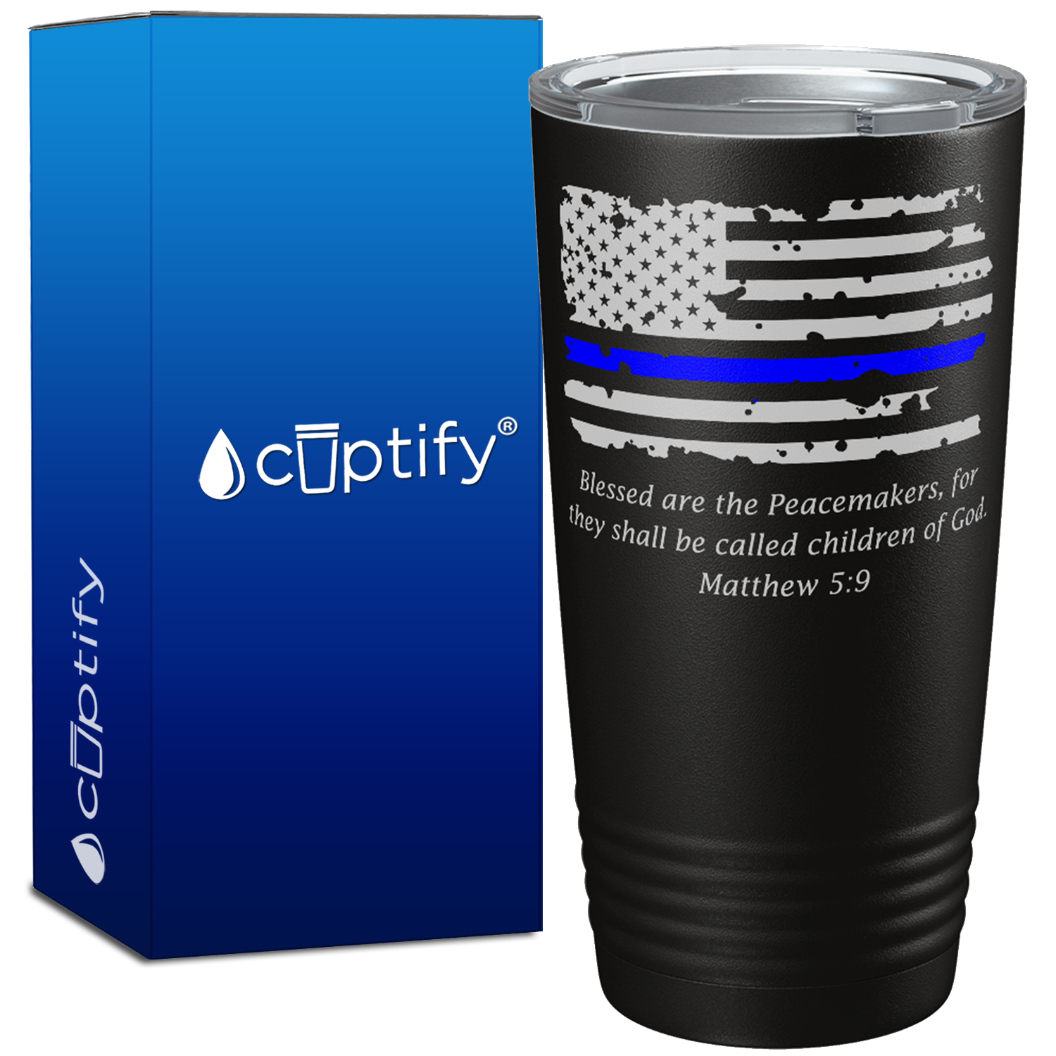 Thin Blue Flag Peacemakers 20oz Black Police Tumbler