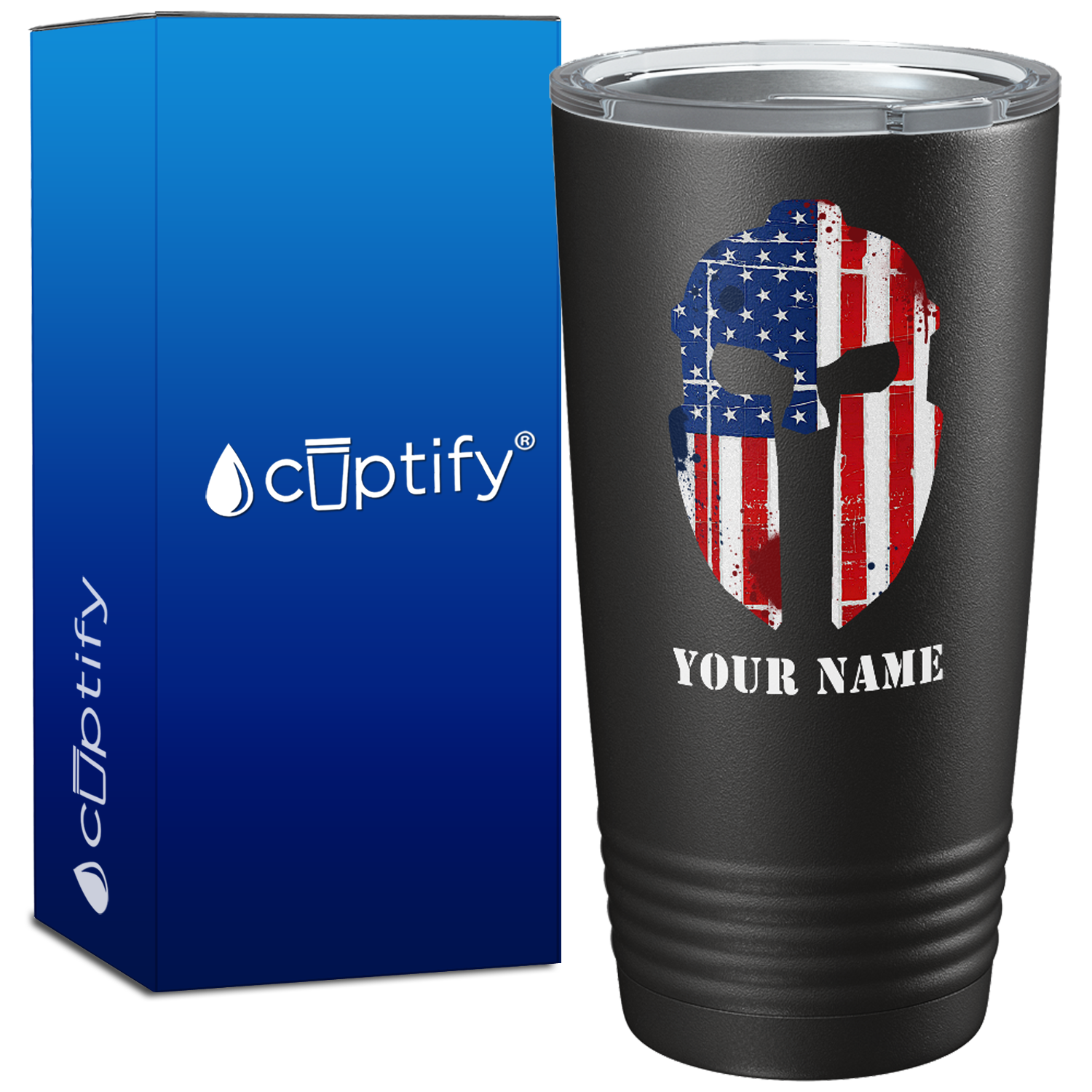 Personalized Spartan Helmet American Flag Police 20oz Black Tumbler