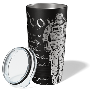 Police We the People Distressed Flag Engraved Wrap 20oz Black Tumbler