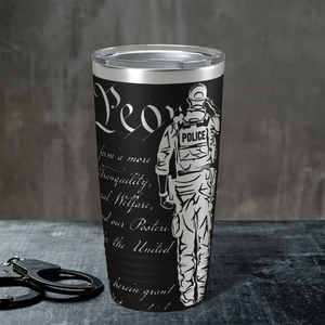 Police We the People Distressed Flag Engraved Wrap 20oz Black Tumbler