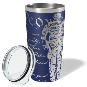 Personalized Police We the People Distressed Flag Engraved Wrap 20oz Navy Blue Tumbler