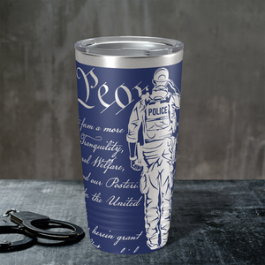 Personalized Police We the People Distressed Flag Engraved Wrap 20oz Navy Blue Tumbler