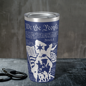 Sheriff Police We are the People Distressed Flag Engraved Wrap 20oz Navy Blue Tumbler