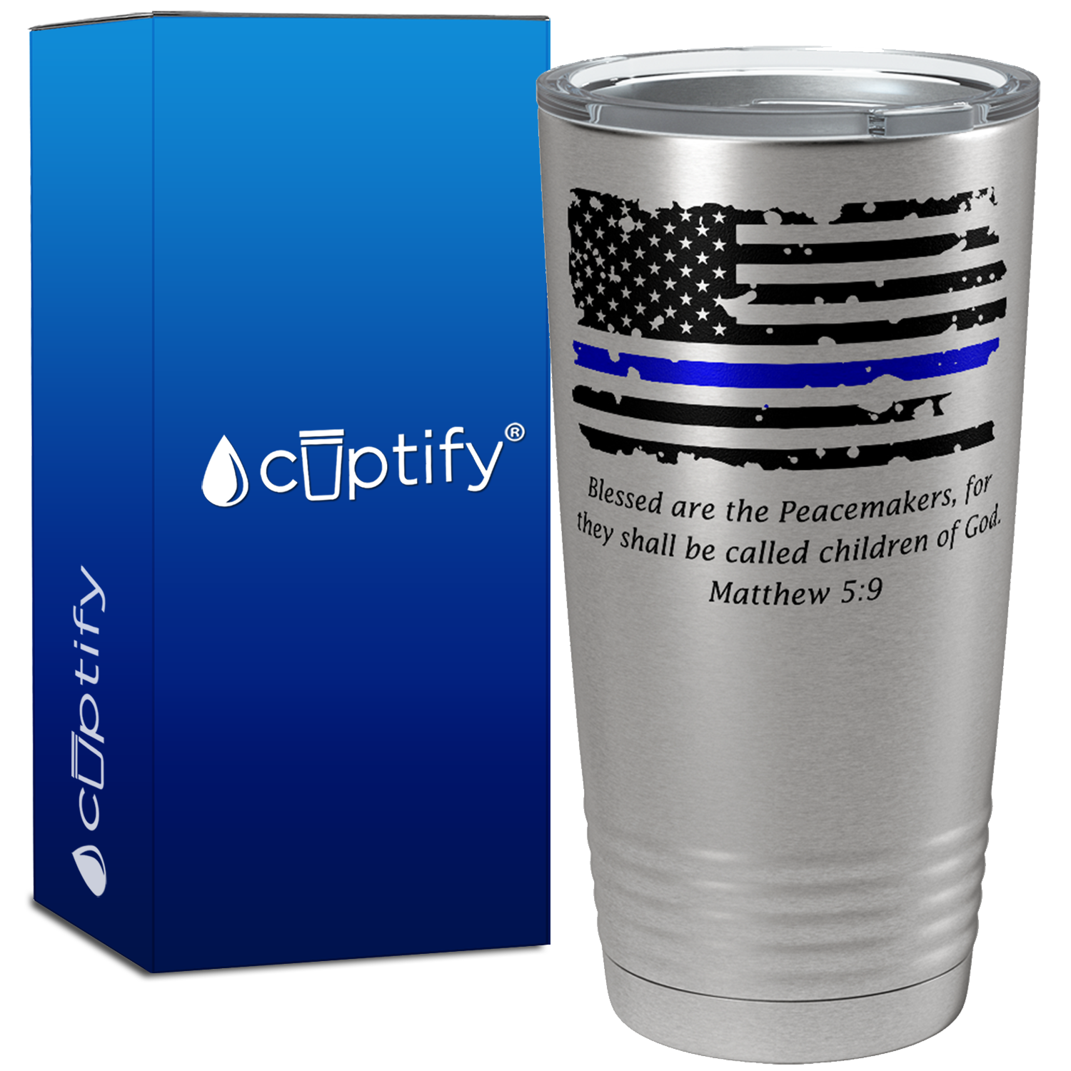 Thin Blue Flag Peacemakers 20oz Stainless Police Tumbler