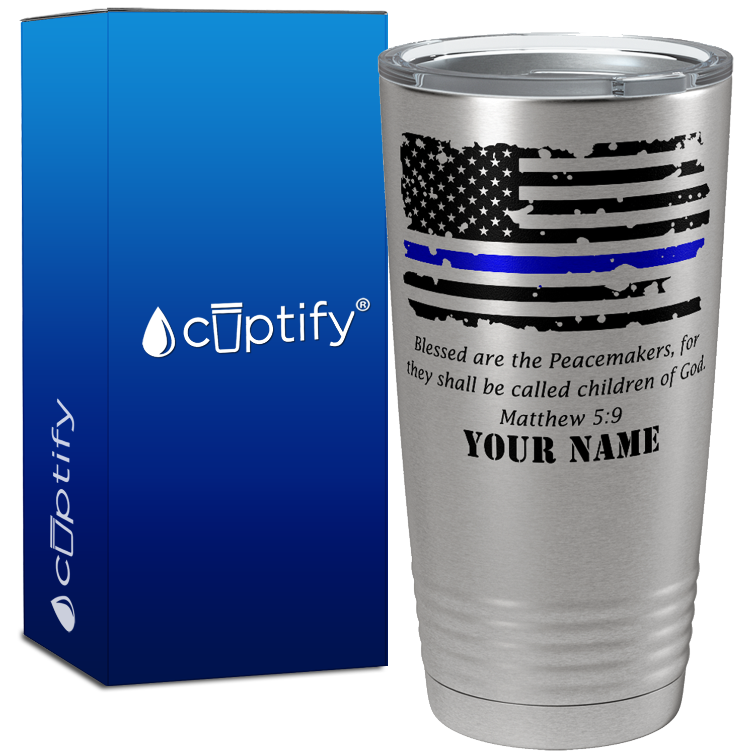 Personalized Thin Blue Flag Peacemakers 20oz Stainless Police Tumbler