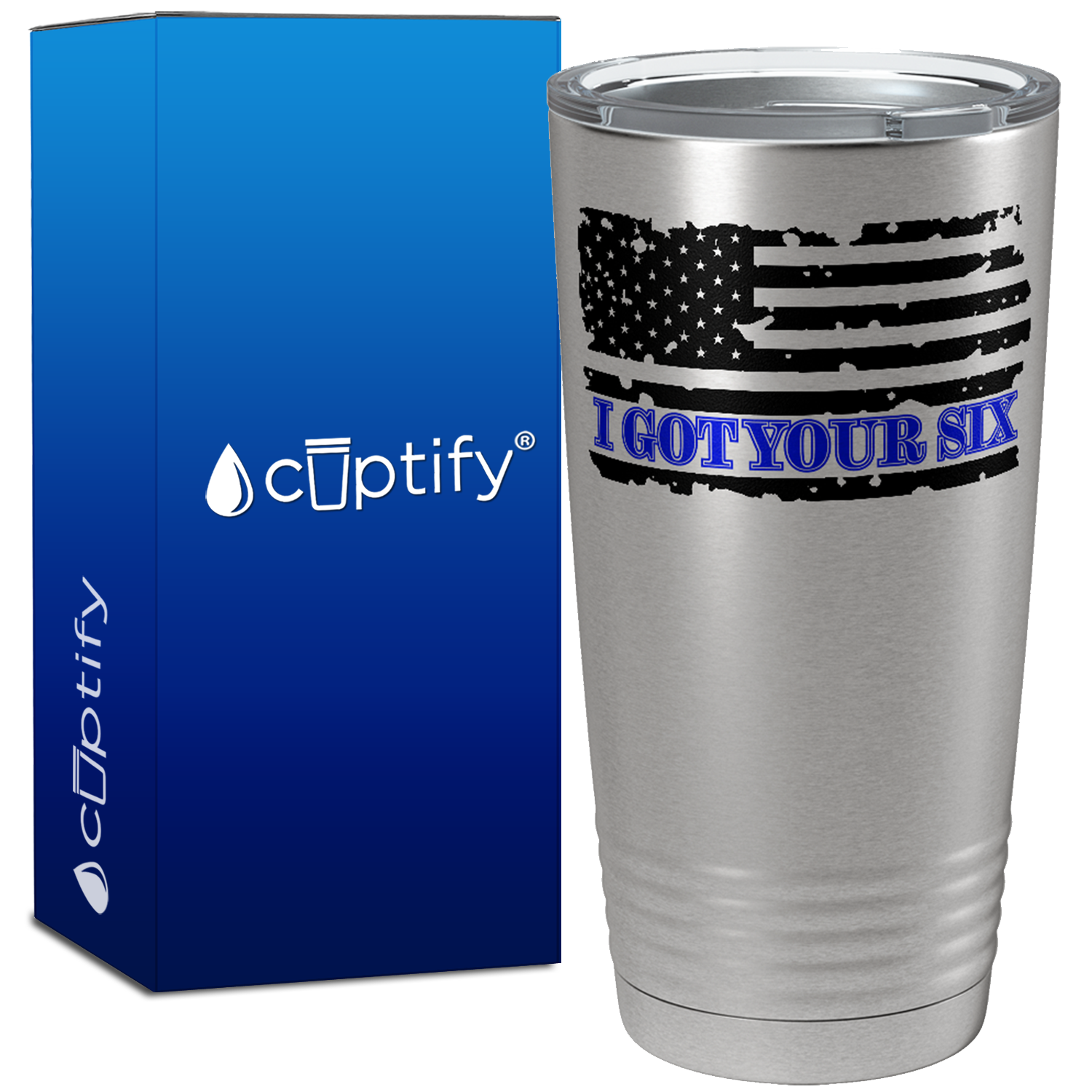 I Got Your Six on Distressed Flag on 20oz Stainless Police Tumbler