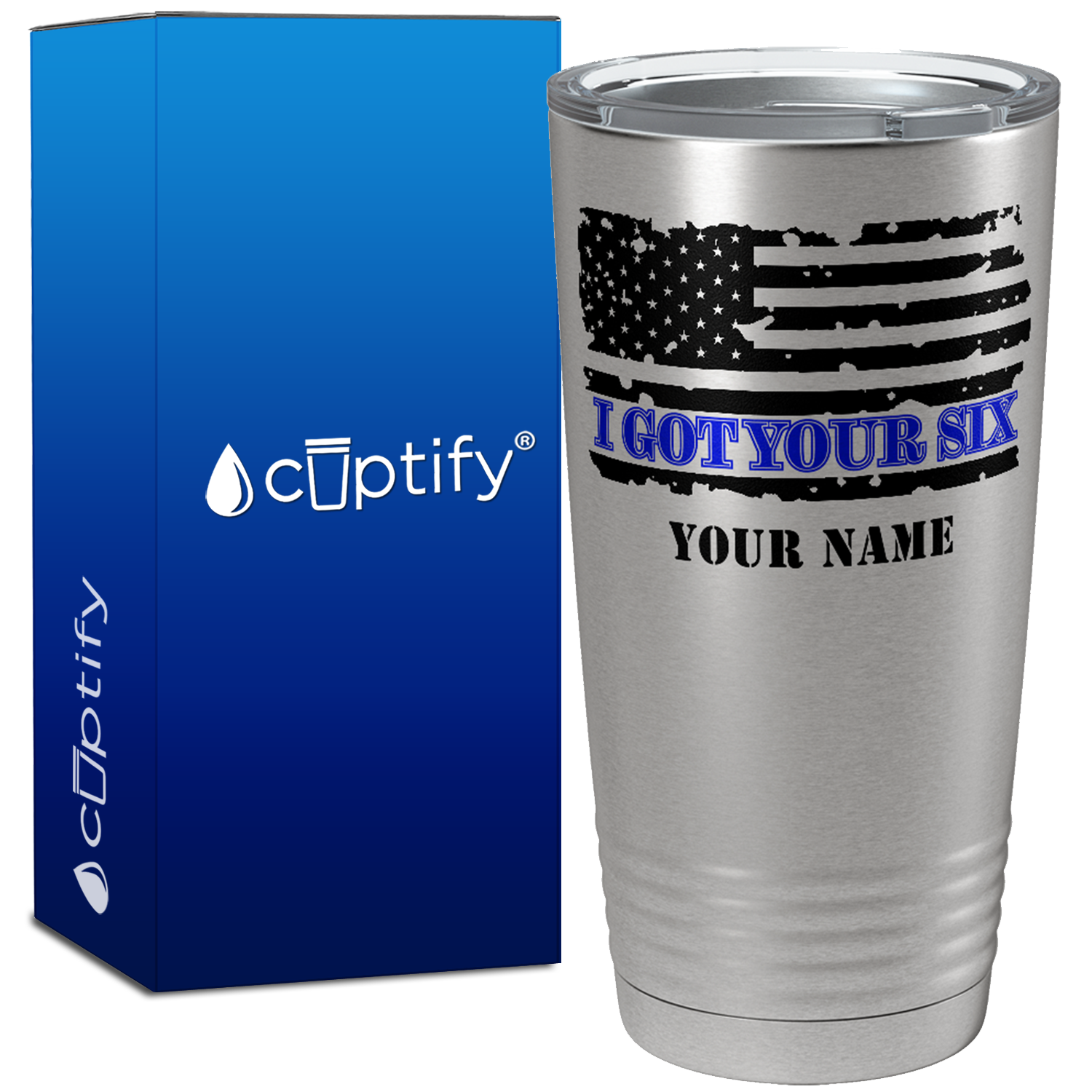 Personalized I Got Your Six on Distressed Flag 20oz Stainless Police Tumbler