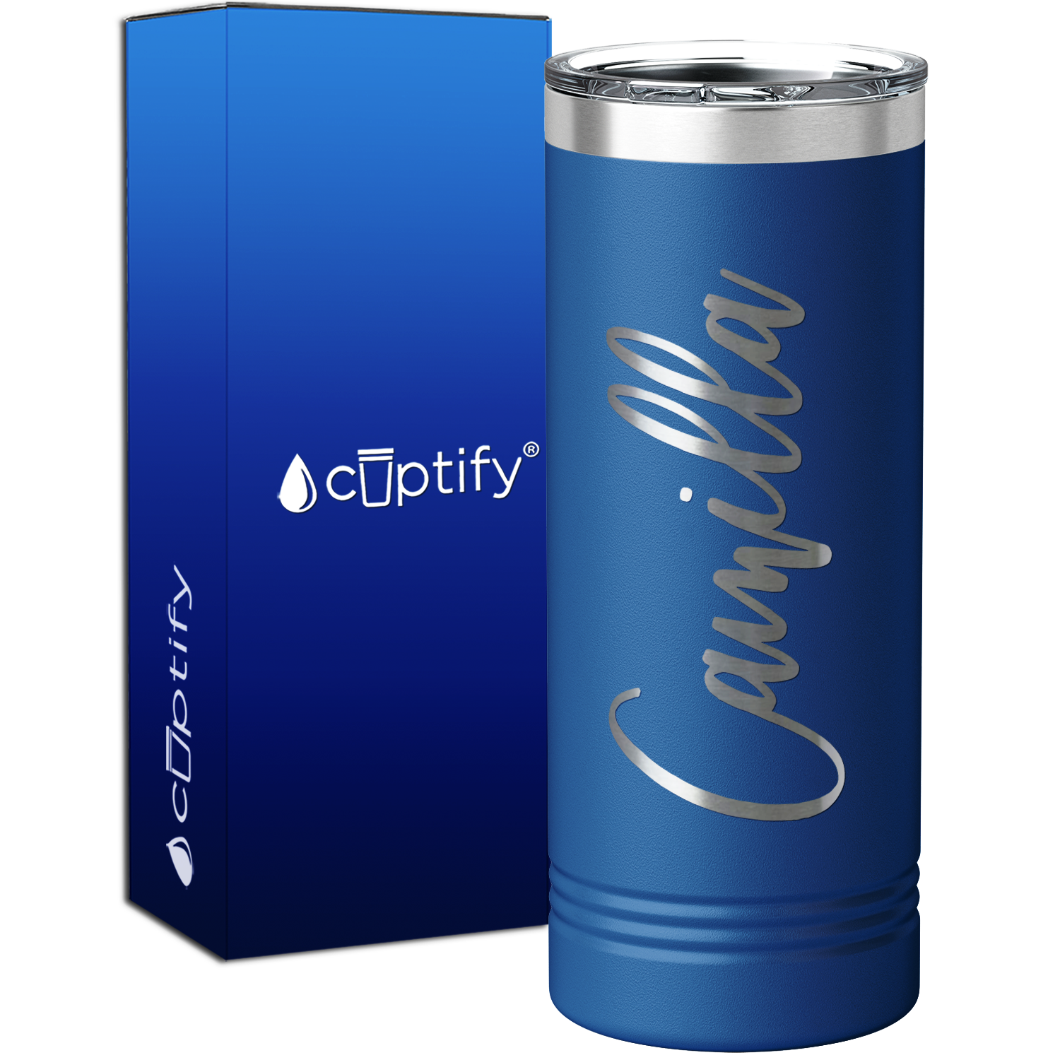 Personalized Blue 22oz Engraved Skinny Tumbler