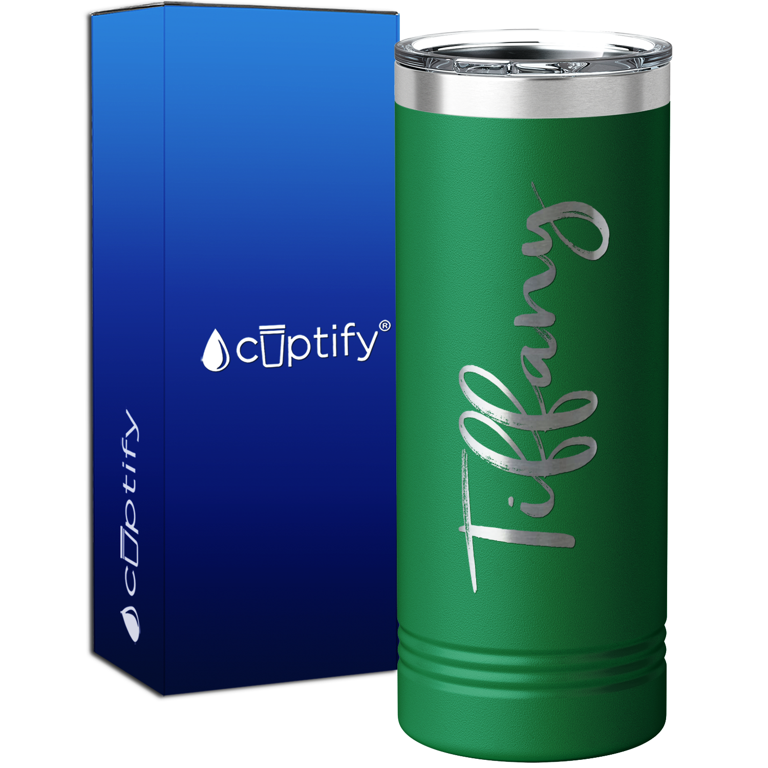 Personalized Green 22oz Engraved Skinny Tumbler