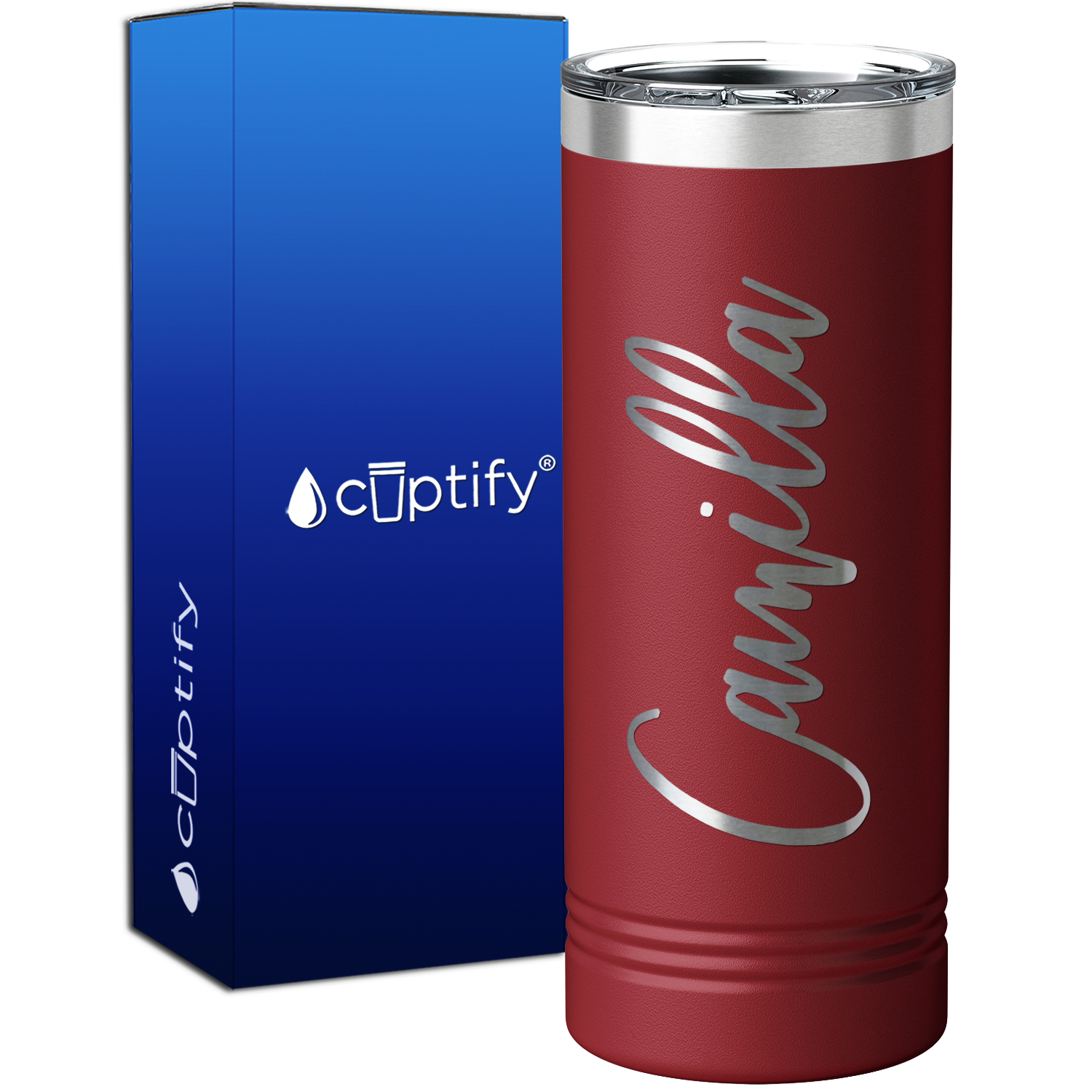 Personalized Maroon 22oz Engraved Skinny Tumbler