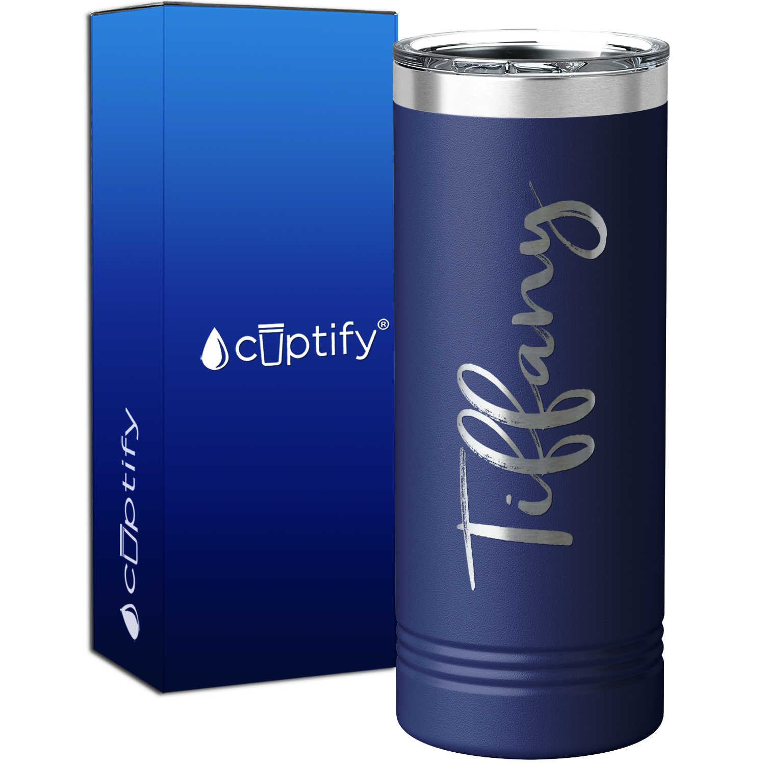 Personalized Navy Blue 22oz Engraved Skinny Tumbler