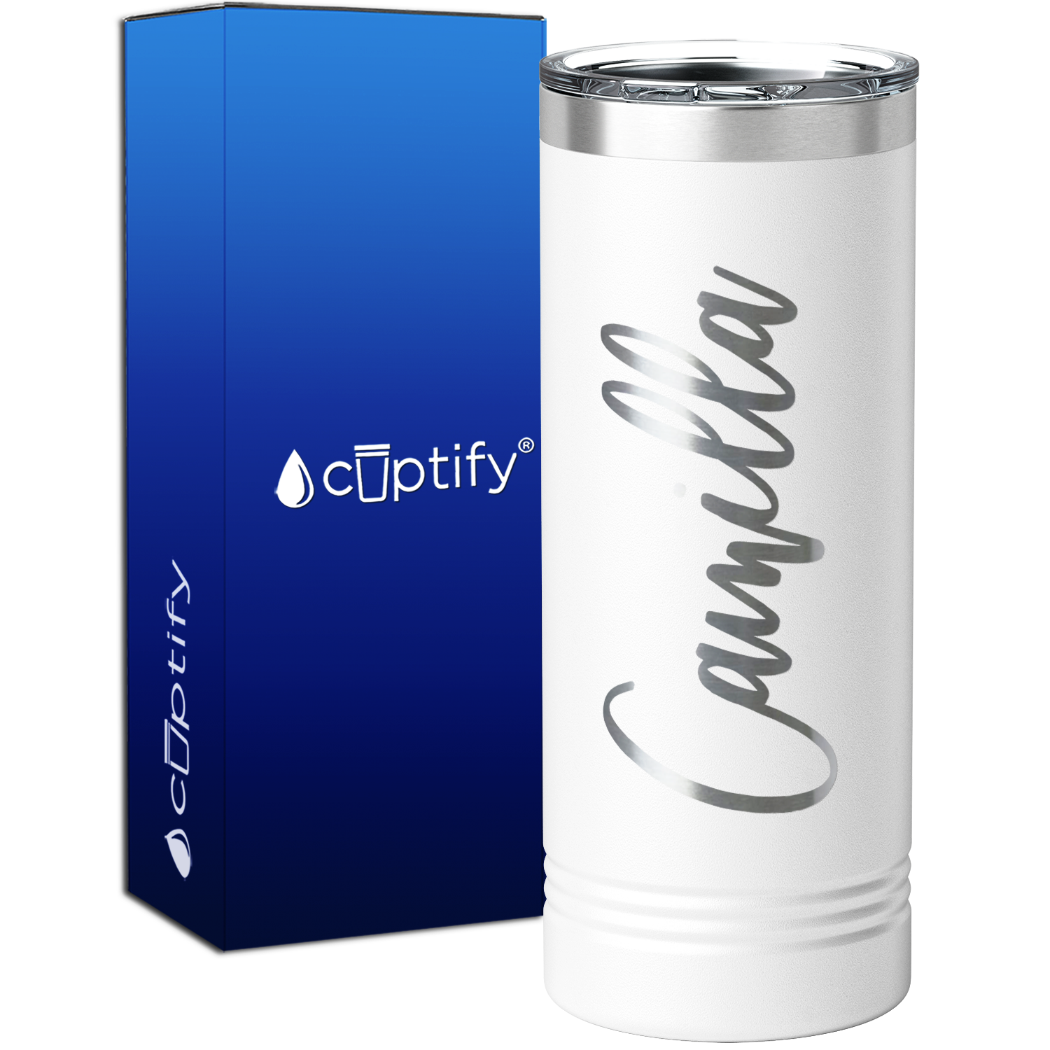 Personalized White 22oz Engraved Skinny Tumbler