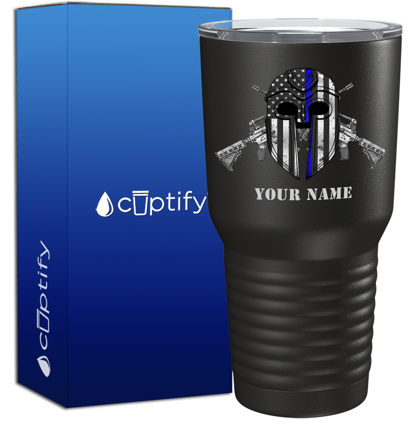 Personalized Thin Blue Peacemaker on Black 30oz Police Tumbler