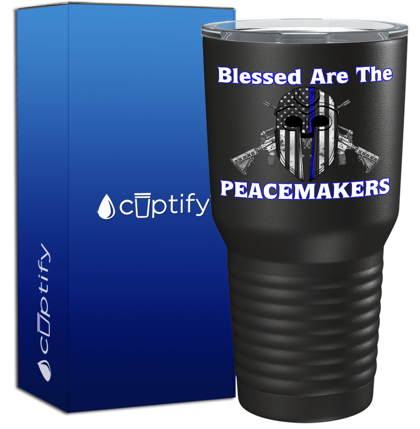 Blessed are the PeaceMakers Mask on Black 30oz Police Tumbler