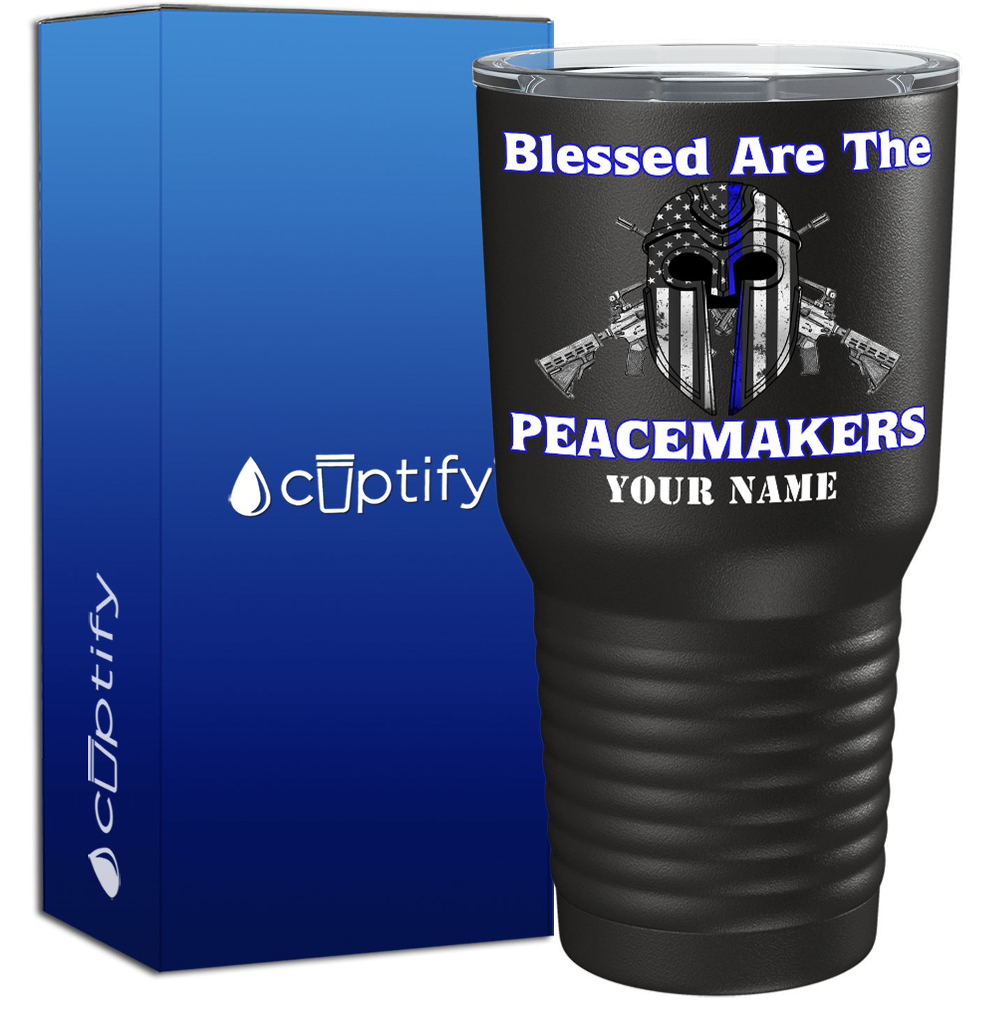 Personalized Blessed are the PeaceMakers Mask on Black 30oz Police Tumbler