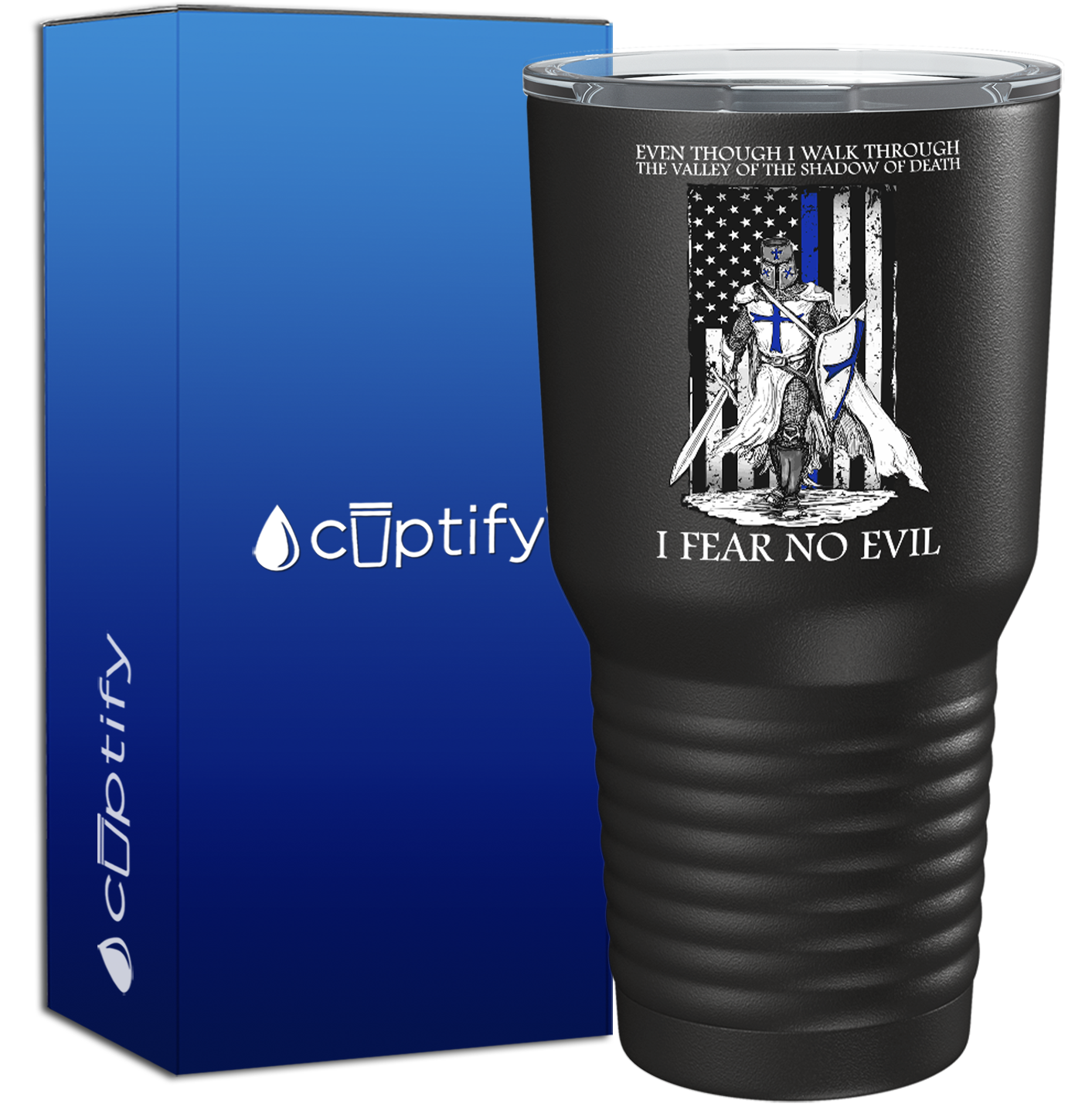 Thin Blue Line Police Knight on Black 30oz Police Tumbler