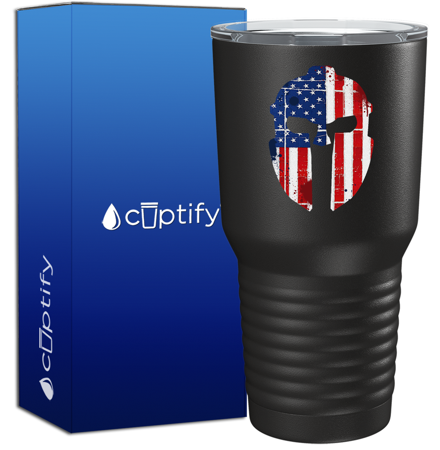 Spartan Helmet American Flag on Black 30oz Police Tumbler