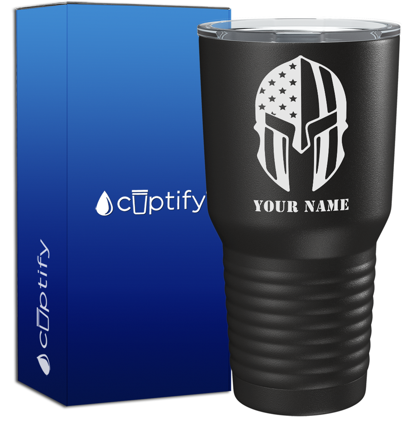 Personalized Police Spartan Helmet on Black 30oz Police Tumbler