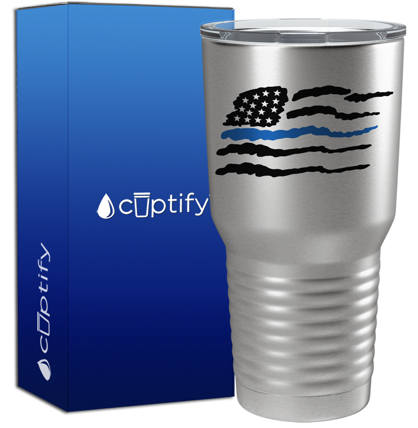 Thin Blue Flag Police on Stainless 30oz Police Tumbler