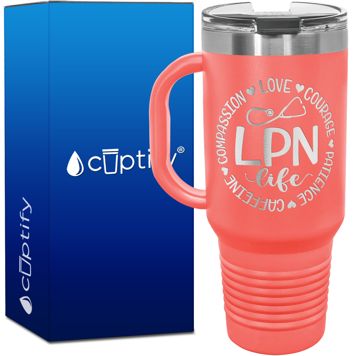 LPN Life - Compassion, Love, Courage, Patience, Caffeine 40oz Nurse Travel Mug