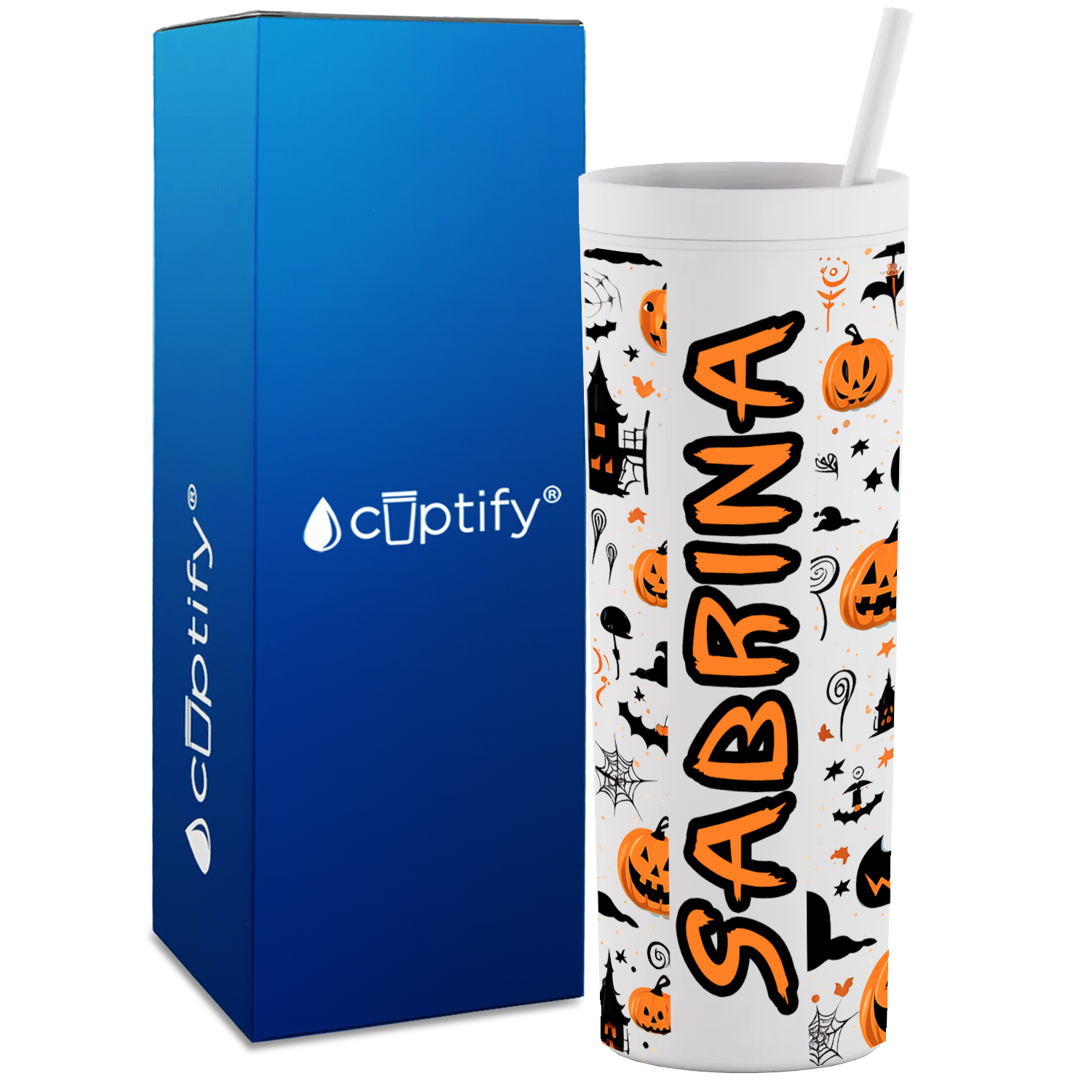 Spooky Pumpkins and Bats 18oz Acrylic Personalized Halloween Tumbler