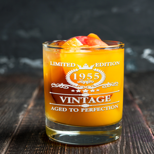 66th Birthday Vintage 66 Years Old Established 1955 Laser Engraved 10.25oz Old Fashion Glass