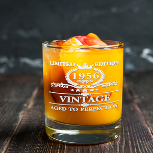 65th Birthday Vintage 65 Years Old Established 1956 Laser Engraved 10.25oz Old Fashion Glass