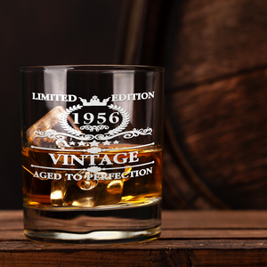 65th Birthday Vintage 65 Years Old Established 1956 Laser Engraved 10.25oz Old Fashion Glass