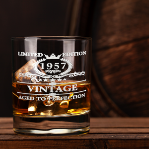 64th Birthday Vintage 64 Years Old Established 1957 Laser Engraved 10.25oz Old Fashion Glass