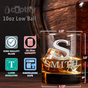 Personalized Monogram Initial and Name Laser Engraved on 10.25 oz Rocks Old Fashion Glass