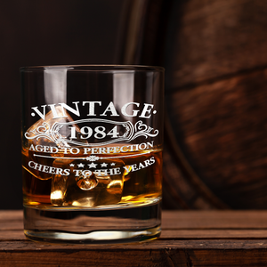Vintage Aged To Perfection Cheers To 37 Years 1984 Laser Engraved on 10.25oz Old Fashion Glass