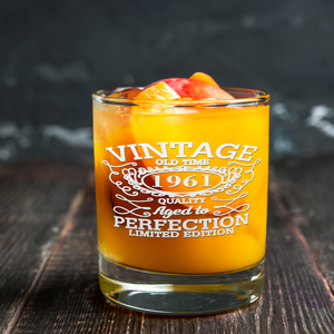 60th Birthday Vintage 60 Years Old Time 1961 Quality Laser Engraved 10.25oz Old Fashion Glass