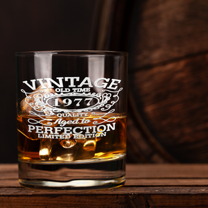 44th Birthday Vintage 44 Years Old Time 1977 Quality Laser Engraved 10.25oz Old Fashion Glass